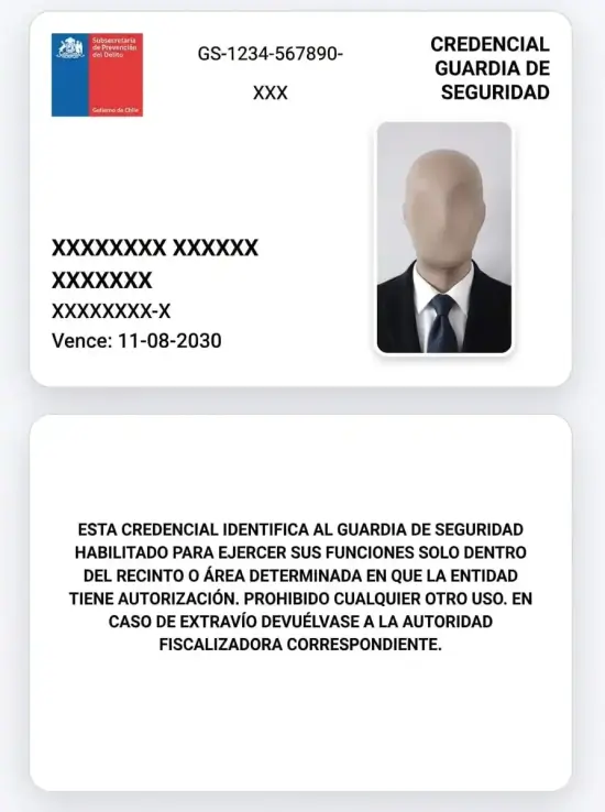 Credencial oficial de guardia de seguridad emitida por la SPD