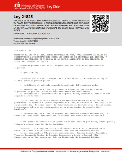 Publicación oficial de la Ley Nº 21.825